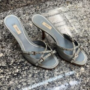 Prada Silver Studded Heeled Sandals